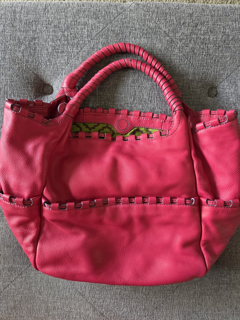 orYANY Bright Pink Leather Wrapped-Handle Large Tote